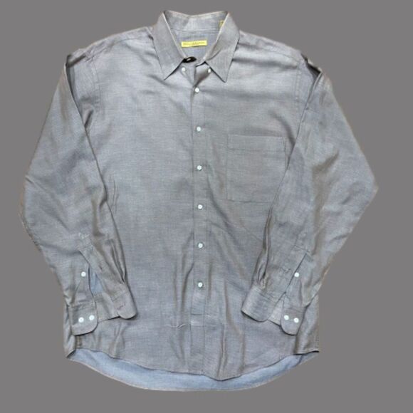 Donna Karen Signature Button Front Cotton Gray Dress Shirt Men's Size Large - Picture 1 of 8